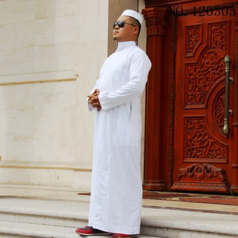 Busana Muslim Abaya Pria Warna Solid Leher Kru Jubah Kaftan Arab Saudi Pakaian Pria Timur Tengah Kaftan Homme Jubba Thobe