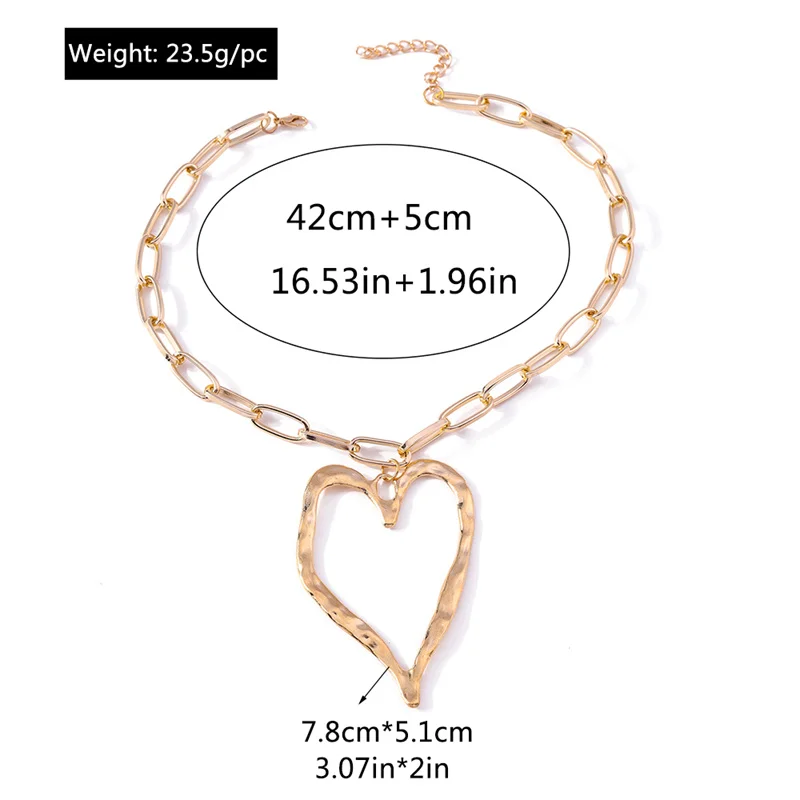 Aihua Punk Große Herz Anhänger Halskette für Frauen Gold Farbe Metall Link Kette Choker Auf Den Hals Unisex Neue Party Schmuck Geschenke – Detail 9