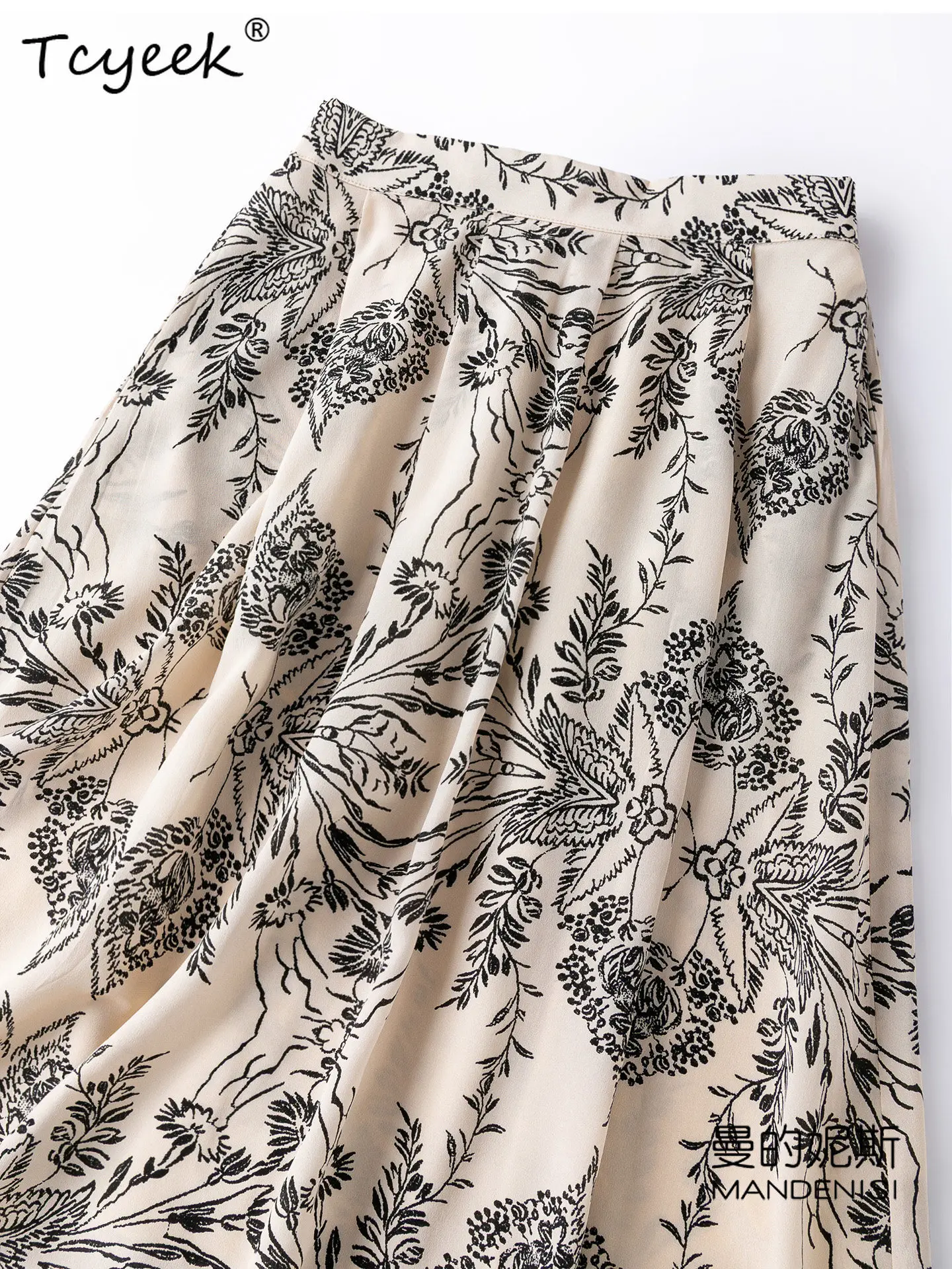 Tcyeek 100% Real Silk Beach Skirt for Woman 2026 Elegant Womens Skirts Summer Clothes Elastic Waist Vintage Faldones Para Mujer