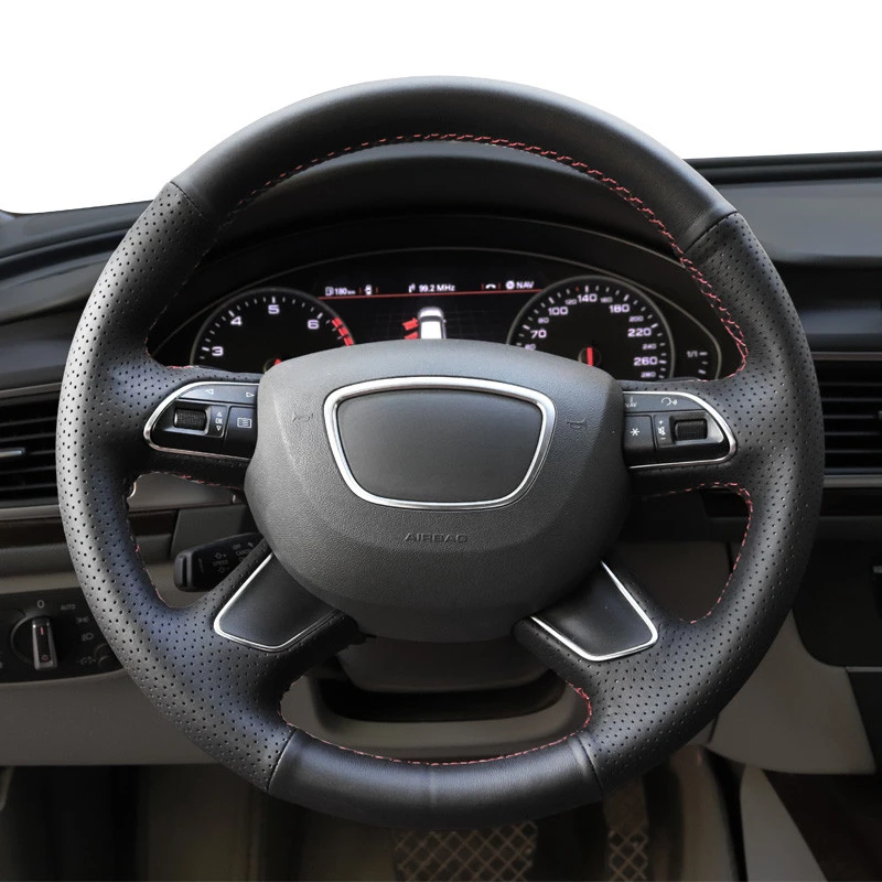 For Audi A6L C7 Custom Fit Full‑Wrap Hand‑Sewn Non‑slip Wear‑Resistant Car Steering Wheel Cover Steering Wheel Protector