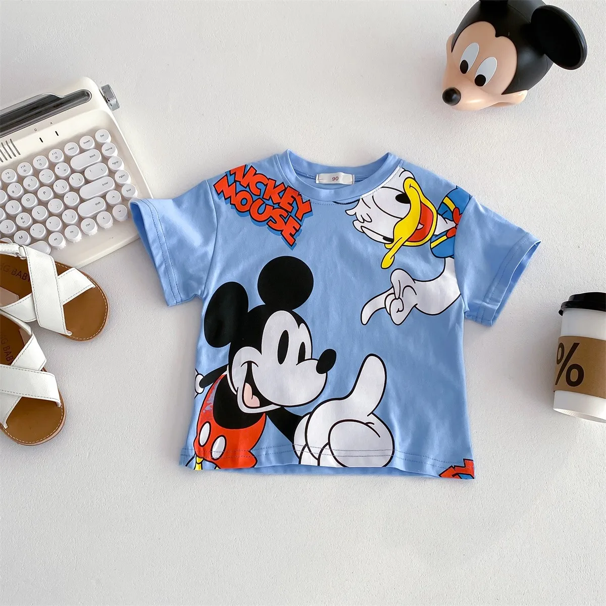 Summer Cool Round Neck Loose Short Sleeves Mickey Mouse Cartoon Print Cute Top Baby boy and girl cute T-shirt