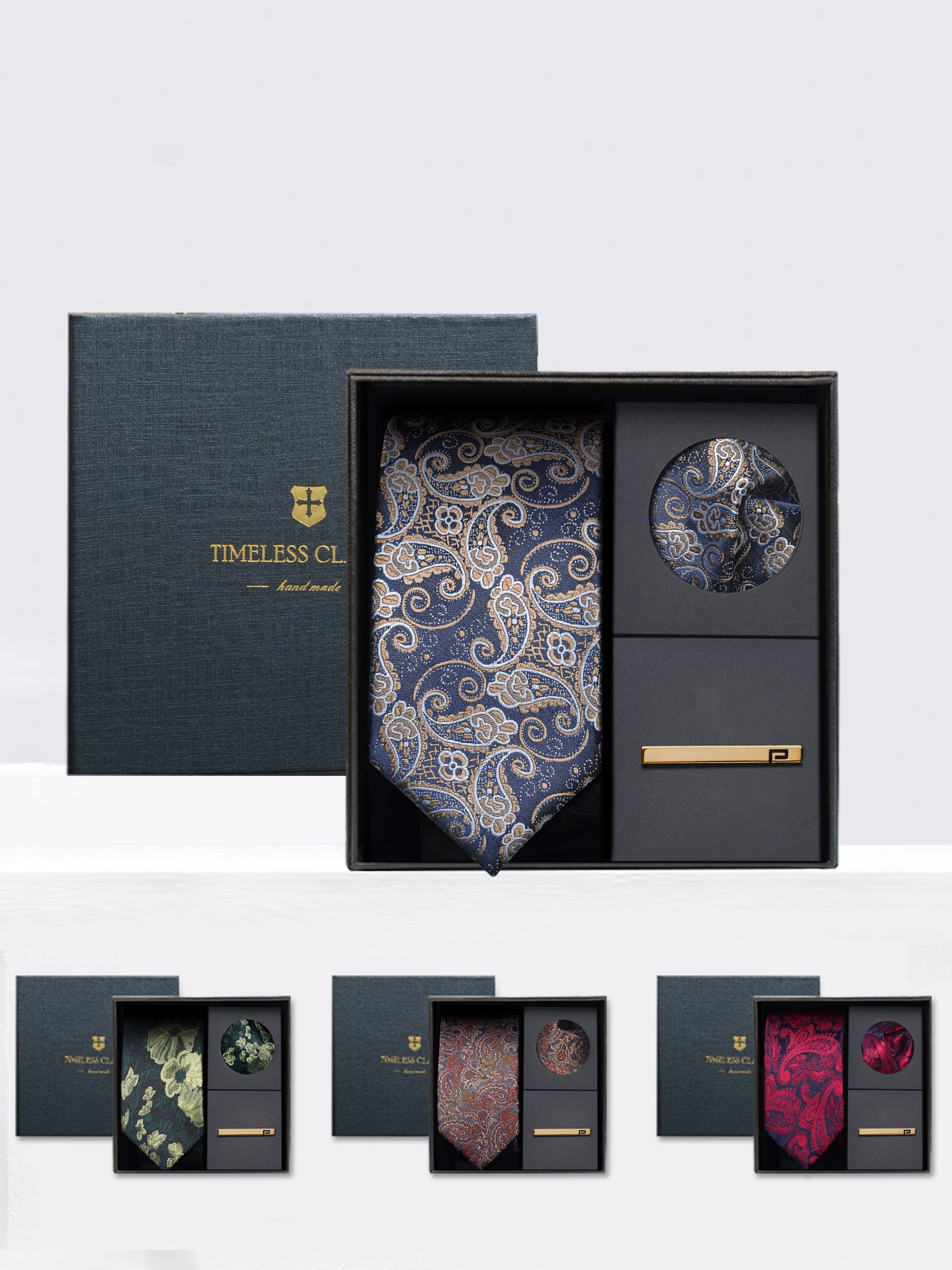 retro-tie-men's-no-tie-high-end-groom-wedding-zipper-pocket-square-tie-clip-set-business-ordinary-width-arrow-pattern-necktie