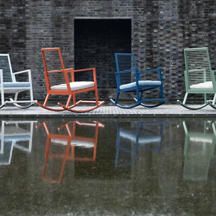 Garden Modern Furniture Knock Structure Full Aluminum Contemporary Design Outdoor Rocking Chair For Dining Hotel Use