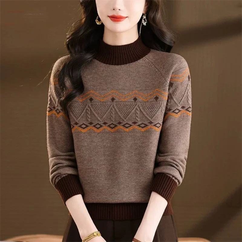 

Thickened Pullover Bottoming Top Ladies 2025 Autumn Winter New Design Sense Knitwear Jacket Semi-turtle Neck Women Sweater Coat