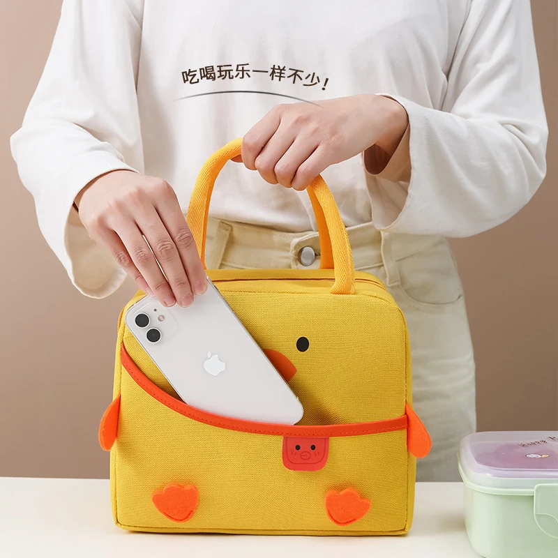 New Cartoon Lunch Bag Women Kawaii Duck Thick Thermal Food Storage Bags bambini borse per alimenti isolate di grande capacità