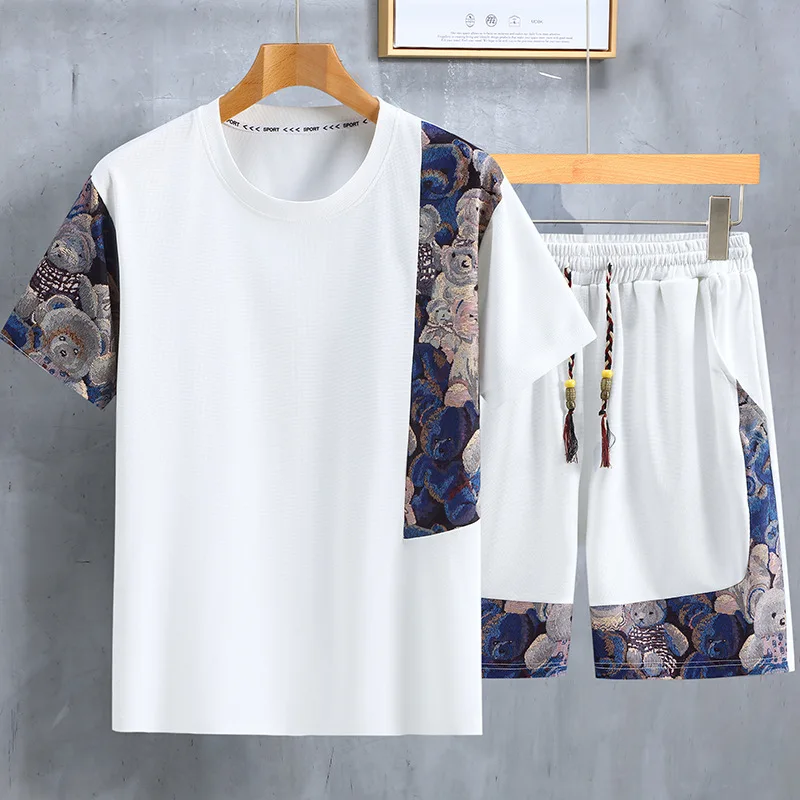 

Summer Fat Plus Size Set Men's Loose Short sleeved T-shirt Shorts Trendy Fat Patched Sports and Casual Two Piece Set 170kg11xl