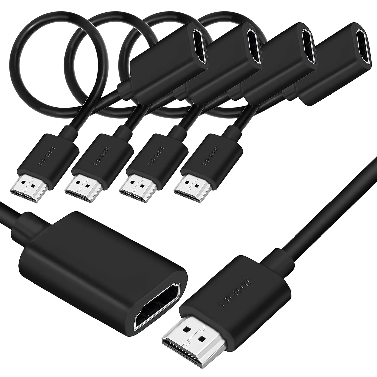 4-pack-19-pin-hdmi-male-to-female-cable-4k-1080p-extender-adapter-for-tv-stick-dvd-hdtv-–-1ft-black