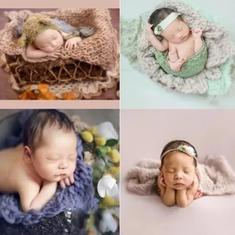 

Реквизит для детской фотосессии, новое вязаное хлопковое одеяло, коса ручной работы, дизайн для позирования новорожденных, студийный коврик, аксессуар для наполнителя корзины