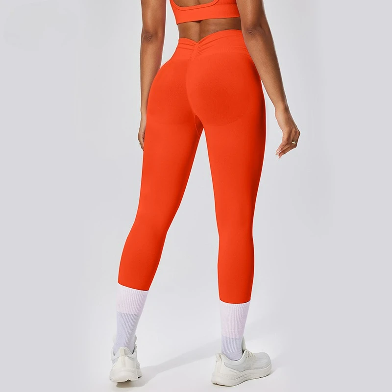 جديد الصلبة سلس عالية الخصر تسع نقاط السراويل مطوي الورك رفع سراويل رياضية المرأة اليوغا السراويل الرياضية طماق