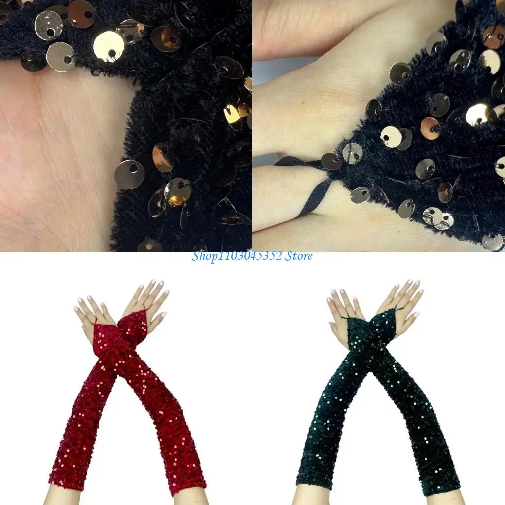 Guanti lunghi da sposa Guanti con paillettes Guanti per spettacoli teatrali Spettacoli serali Guanti da donna Guanti da donna