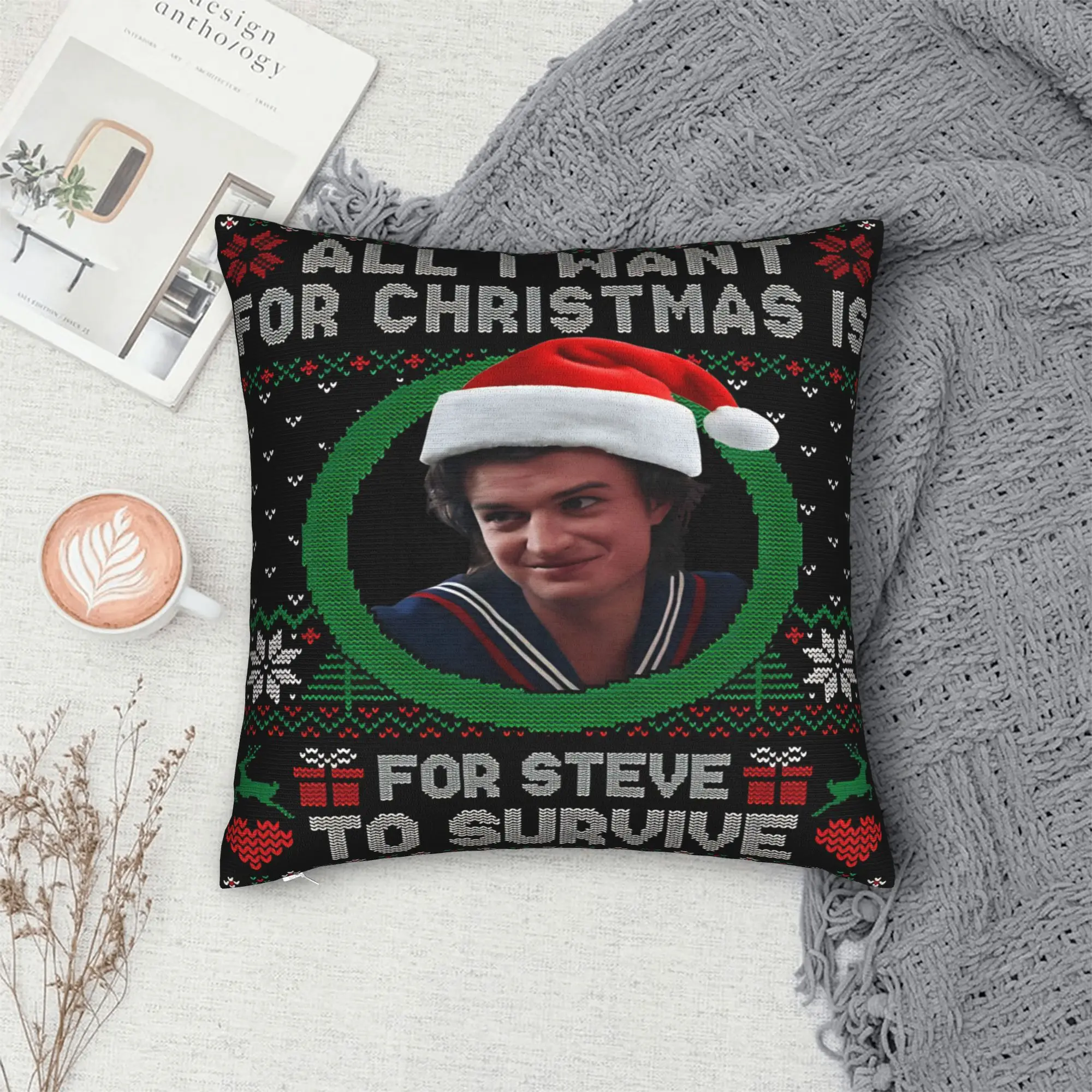 ديكور المنزل كل ما أريده لعيد الميلاد هو ستيف هارينجتون أكياس الوسائد الملحقات غطاء وسادة مربع متعدد الحجم