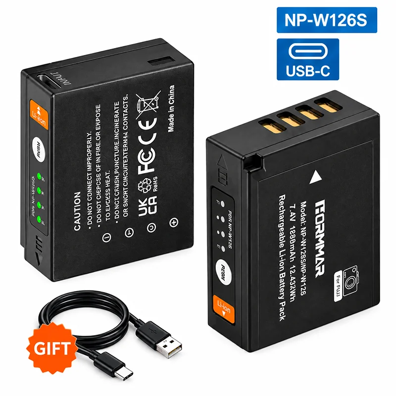 1680mAh NP-W126 NP-W126S USB-C Rechargeable Battery for Fujifilm Fuji Camera X-T5 X-T4 X-S20 X-T30 II Replacement Battery Pack
