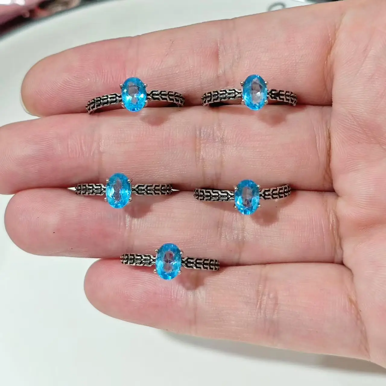 

3MM Natural blue topaz Ring Adjustable Female Ring Jewelry for Women Gift Wholesale High Quality Vintage Fine