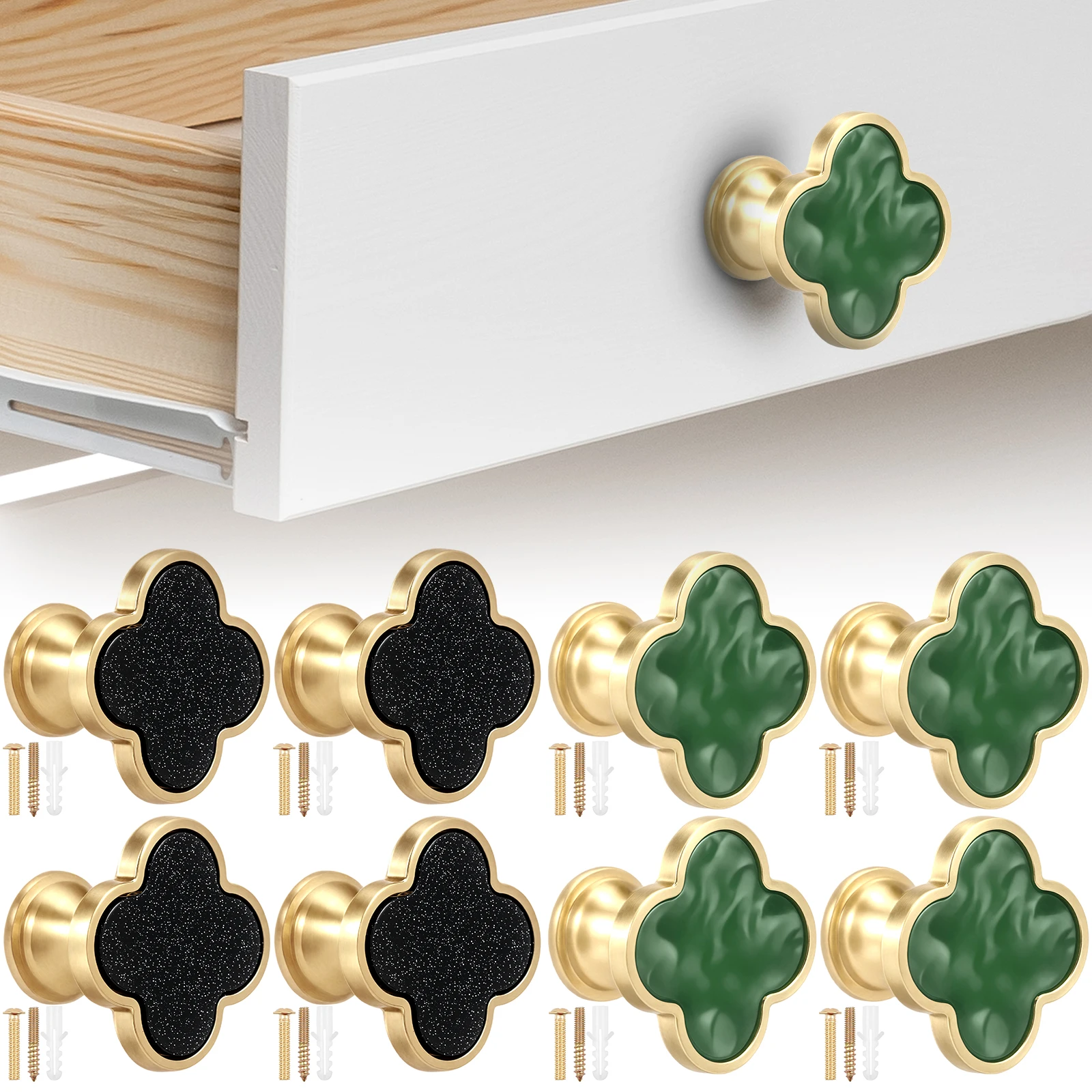 Furniture Hardware Vintage - 4pcs Golden Leaf Clover Cabinet Handles