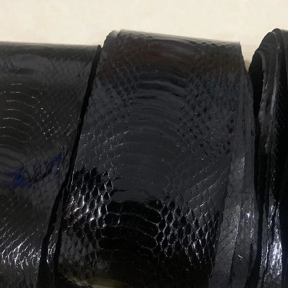 High gloss blackNatural Leather Snake Skin for Phone Case, Leather Bag, Shoe Belt DIY, Handmade Leather Material