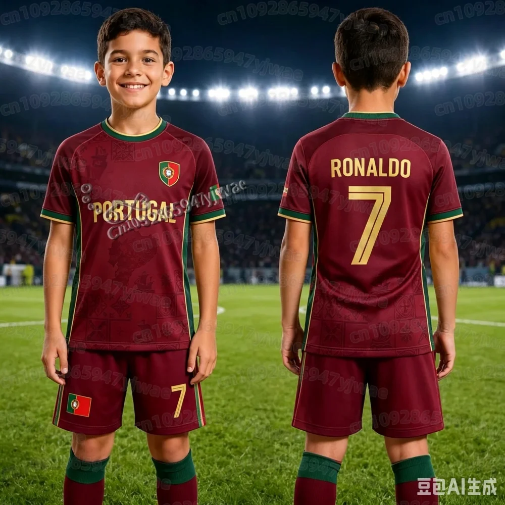 2026 Ronaldo Nr. 7 Fußballtrikot-Set mit Shorts für Damen, Herren und Kinder, Portugal-Fan-Set, T-Shirt und Trainingsanzug, 2-teiliges Set – Detail 16