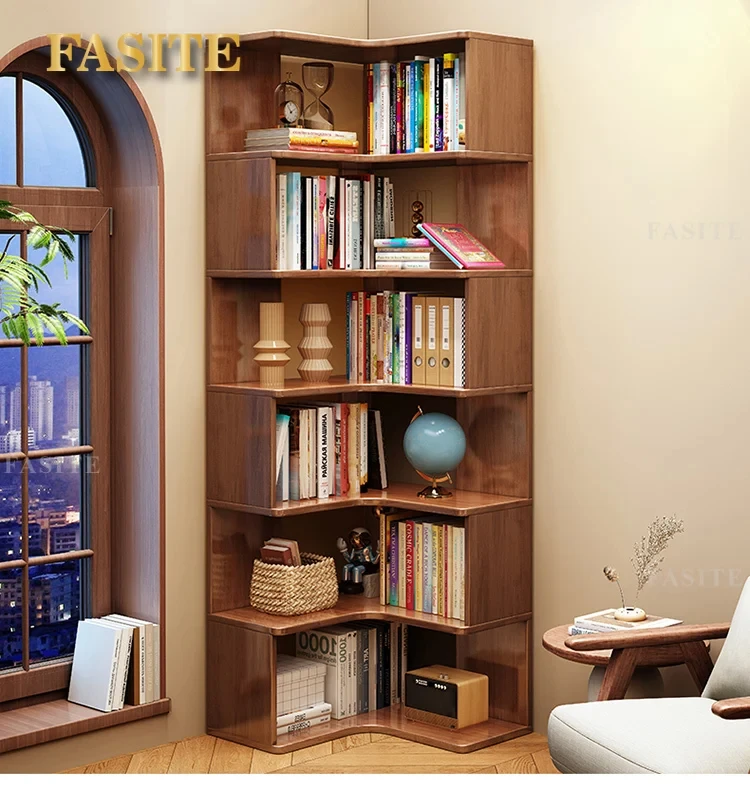 Corner Kids Bookshelf Floor Shelf Solid Wood Small Bookcase Combination Library Reading Shelf Living Room  Furniture