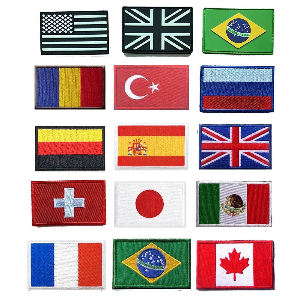 Naszywki z flagą PVC/Embroider UK Hiszpania Francja Niemcy USA Rosja Taktyczna odznaka z haczykiem Gumowy emblemat na ramię Aplikacja