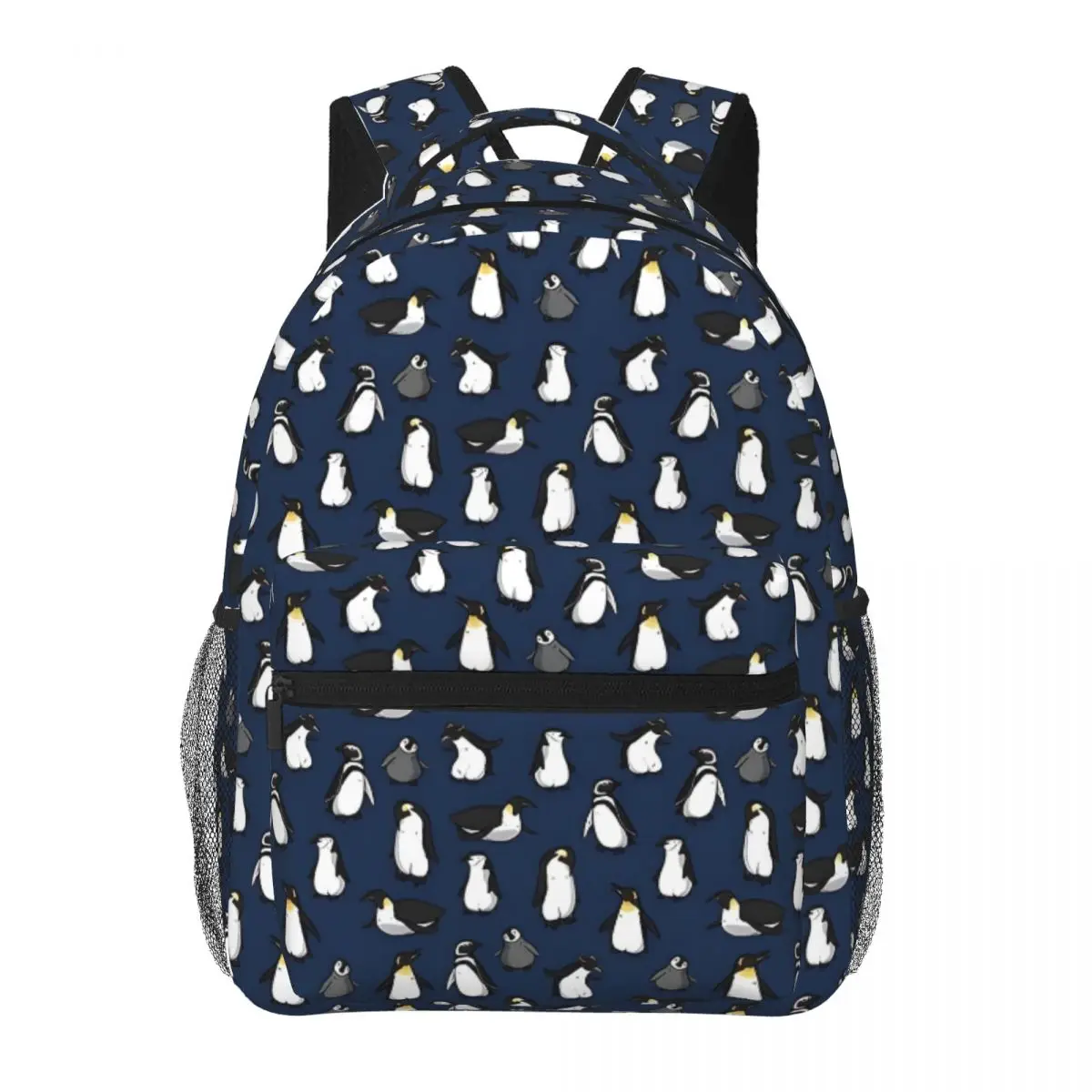 

Cute Penguin Pattern (Dark Blue Variant) Student School Bookbag Canvas Daypack Elementary High College Travel Bags 16in