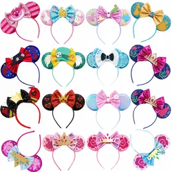 Disney Alice in Wonderland Mickey Mouse Ears Headband Women Sequins Mad Hatter Hairbands Cheshire Cat Headbands for Girls Kids