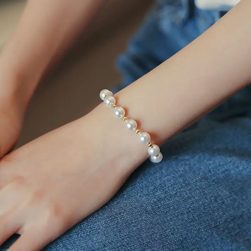 Elegant Imitation Pearl Bracelet Baroque Gold Color Beads Paired with White Adjustable Chain Bracelet Chic Women's Charm Jewelry