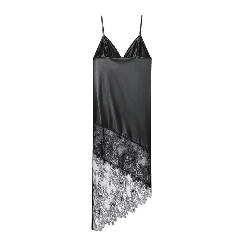 Women's Summer Asymmetric Spaghetti Strap Splice V-Neck Dress, Sexy Bodycon, Perfect for Parties