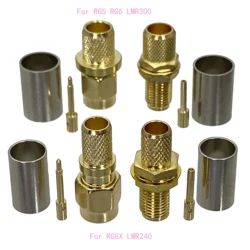 10Pcs SMA Male plug & Female Jack Bulkhead Crimp RG8X LMR240 & RG5 RG6 LMR300 Cable RF Coaxial connector Wire Terminals 50ohm