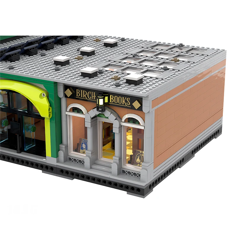 Modern City Street View Corner Book Store for Shopping Mall Modular Architecture MOC Builidng Blocks Model Kid's Toys Xmas Gifts