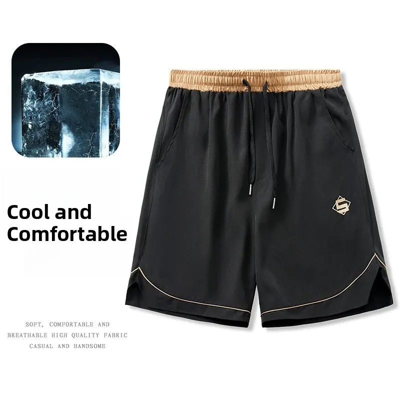 

Мужские летние свободные повседневные брюки из ледяного шелка Qui Dry, спортивные тонкие брюки с пятью точками, прямые брюки со средней талией, молодежные брюки