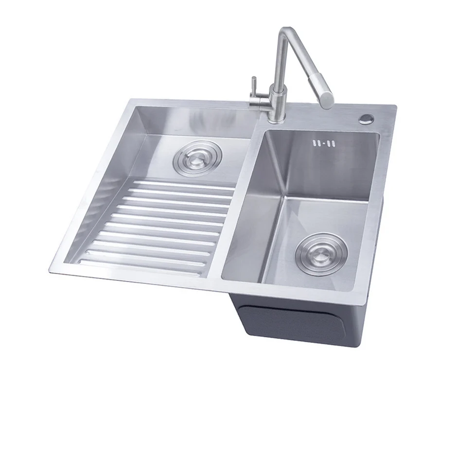 (60x48cm) 304 Stainless Steel Manual Kitchen Sink Single Bowl Above Counter Or Undermount Set WitWashboard Dispensor Dainer