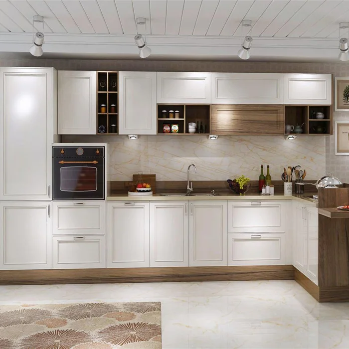 Custom wood-grain high-gloss vinyl wrapped doors for kitchen cabinets
