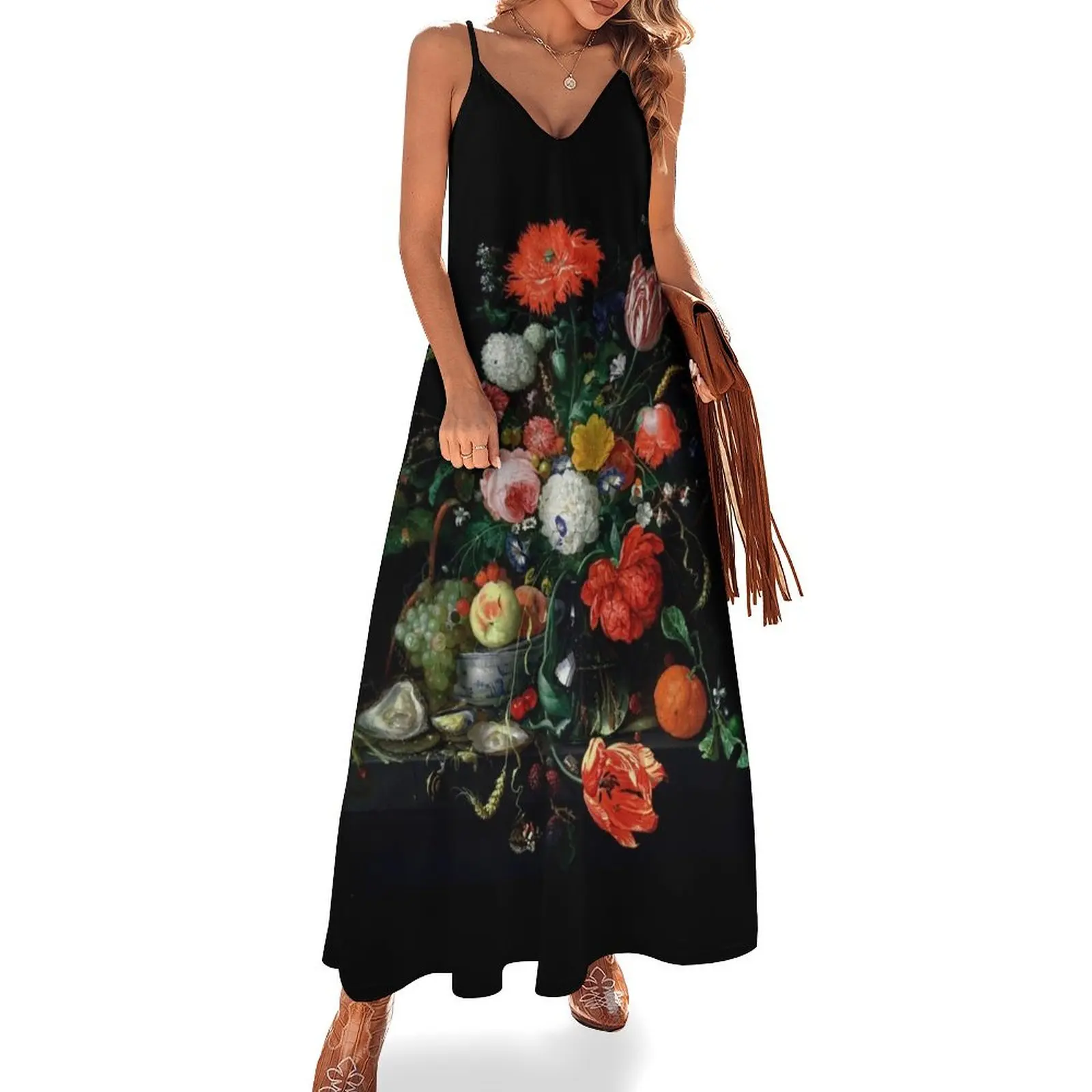 

Flower Still Life with a Bowl of Fruit and Oysters Flower Sleeveless Dress Women dresses summer cocktail dresses