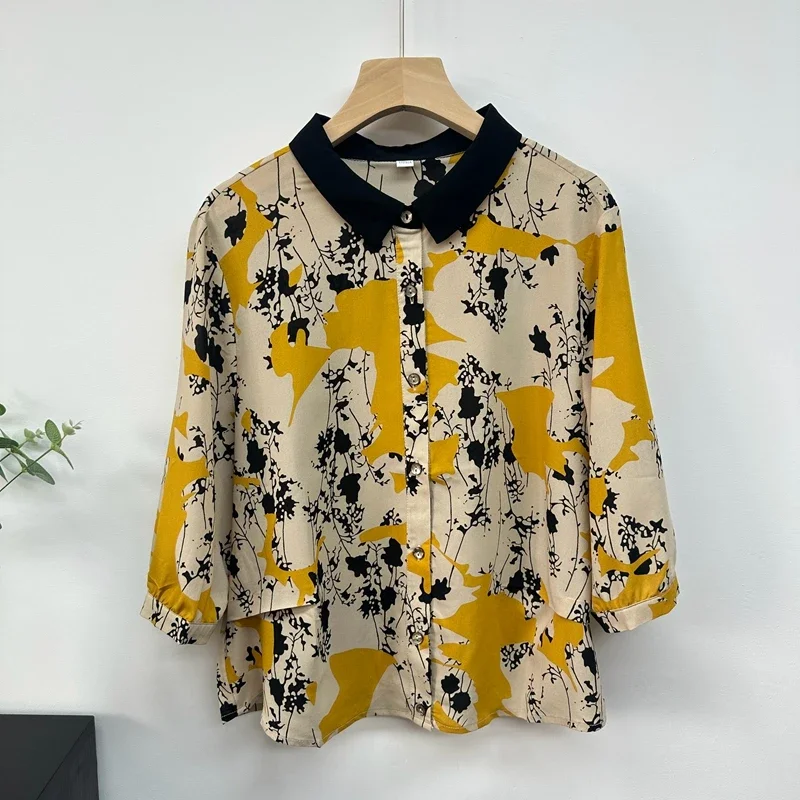 

Women's Embroidery Linen Blouse 3/4 Sleeve Lace Patchwork Casual Loose Tunic