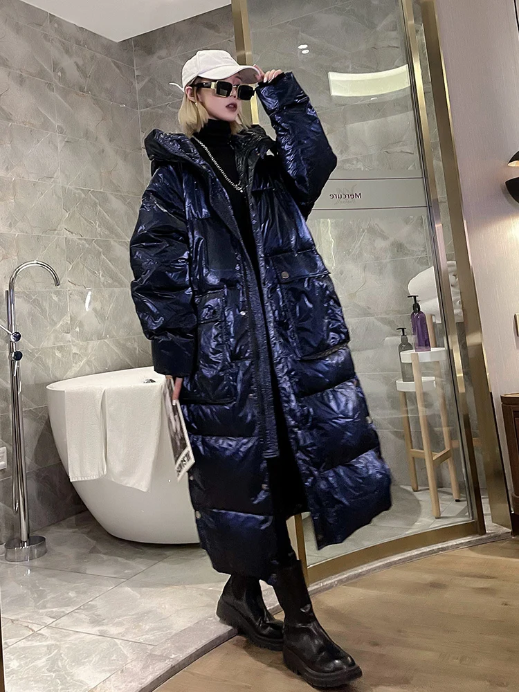 

Oversized 90% White Duck down Coat Women 2023 New Winter Thicken Glossy down Jacket Female Long Snow Parkas Warm Hooded Overcoat