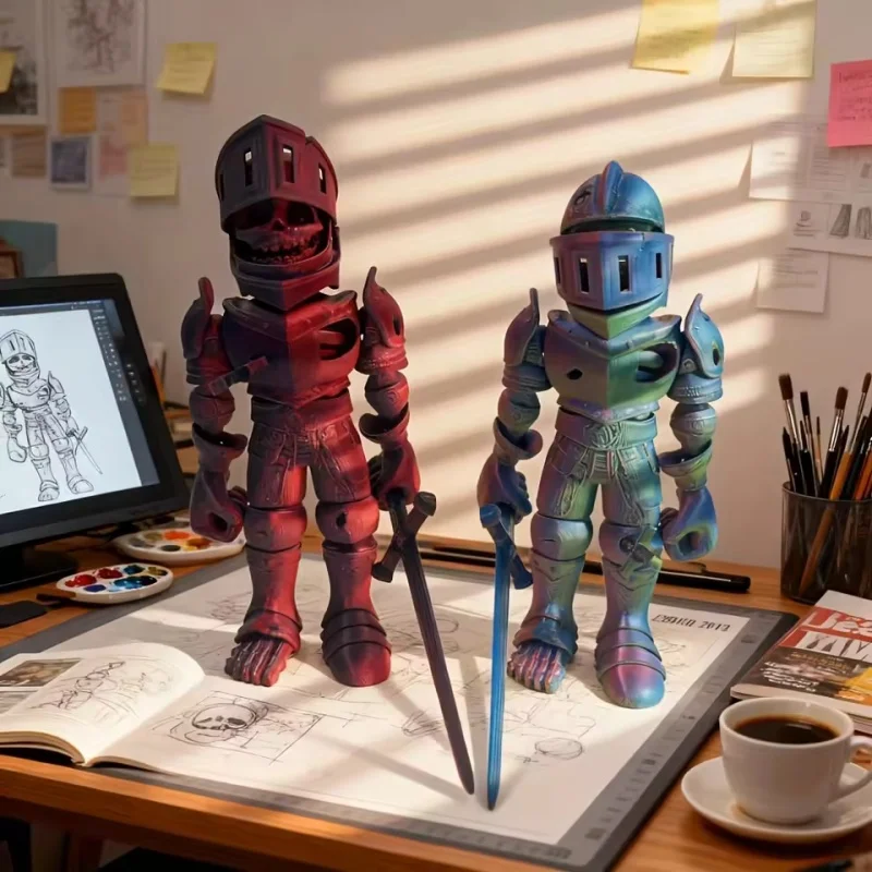3D Printed Skeleton Knight Action Figures Flexible Joints Figurine Toy Home Office Ornament Halloween