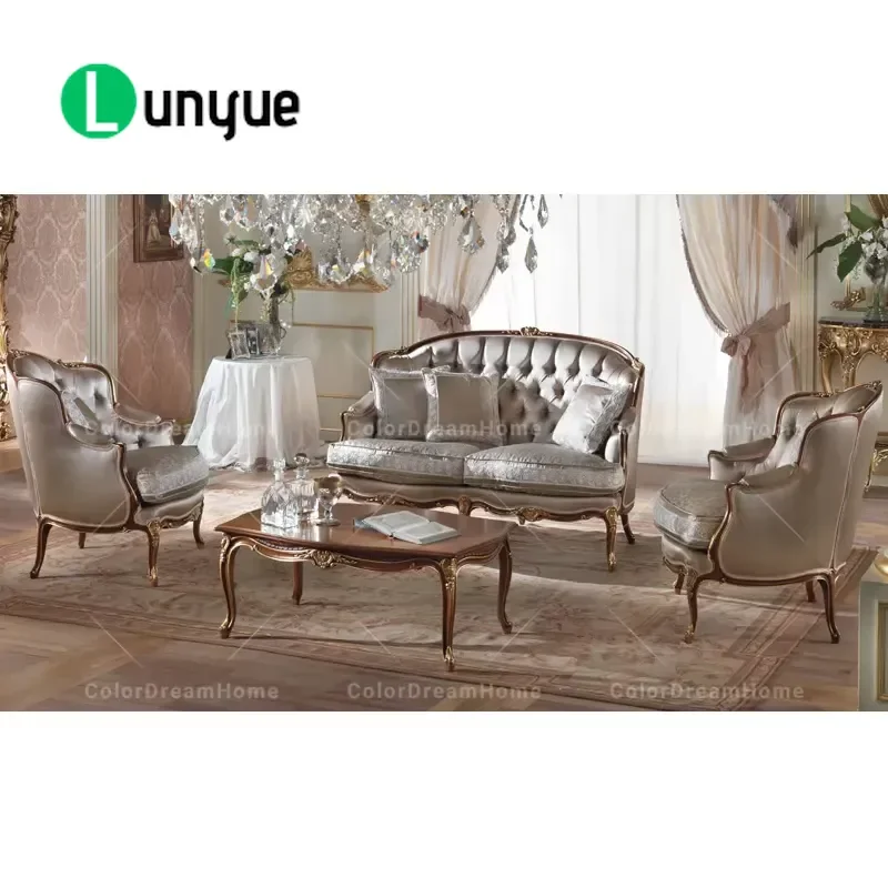 European Luxury Retro Living Room Sofa Set Handmade Solid Wood Frame High Quality Fabric Furniture Comfortable Home Decor