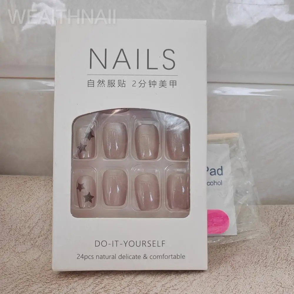 30 pezzi di unghie a pressione per occhi di gatto viola da donna, unghie finte, indossabili a forma quadrata e 1 set di kit per unghie in gelatina come regalo