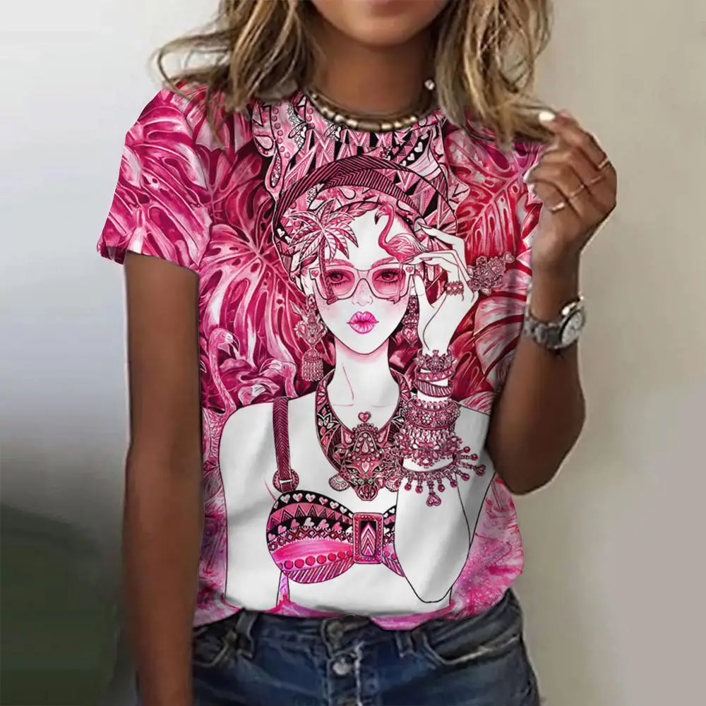 Personagens de desenhos animados das mulheres imprimem camiseta, Harajuku Vintage, camiseta de manga curta, camiseta engraçada com o pescoço O,