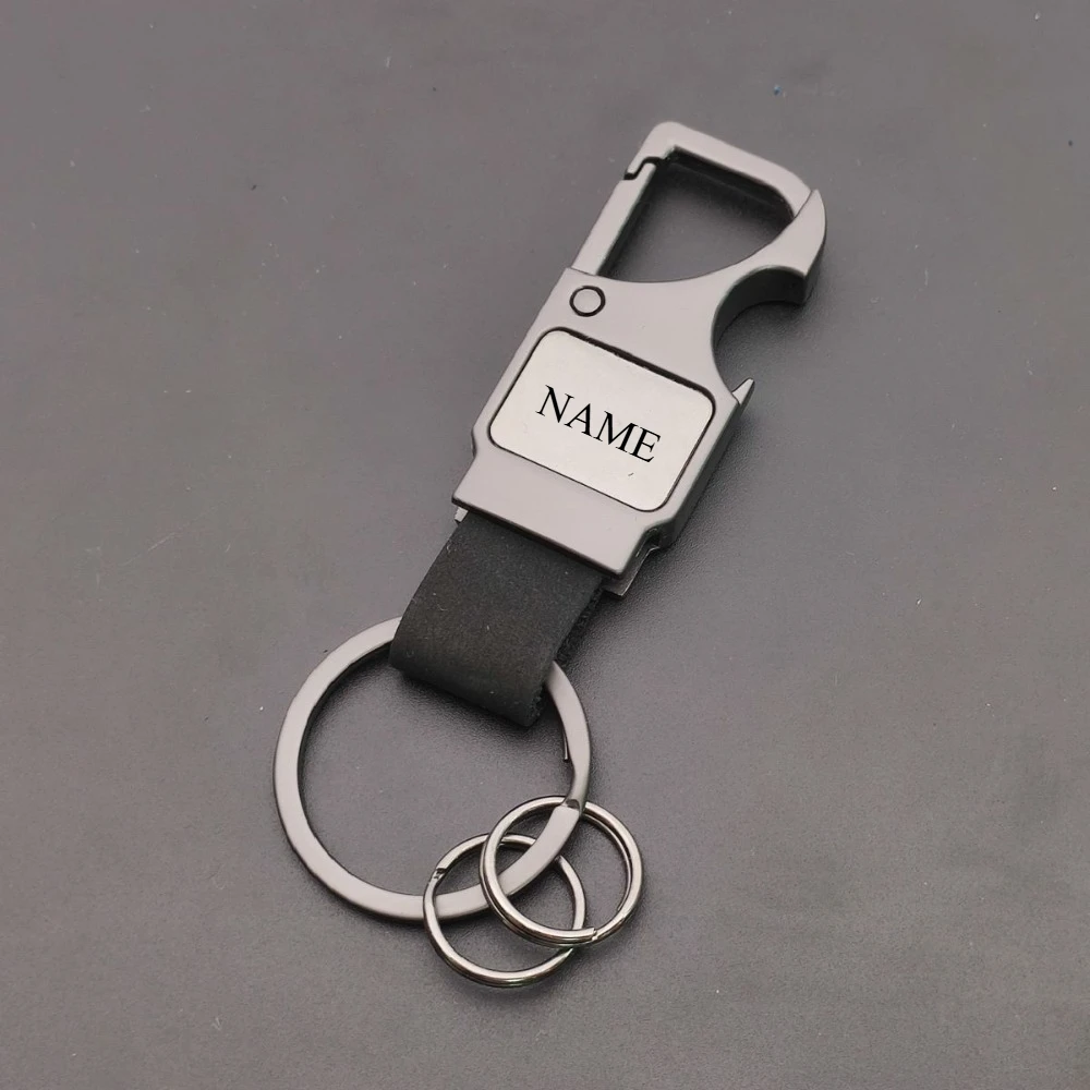 

Custom Laser Engrave Keyring Bottle Opener Leather Metal Keychain Car Bag Key Chain Ring Multifunctional Stainless Steel Gift
