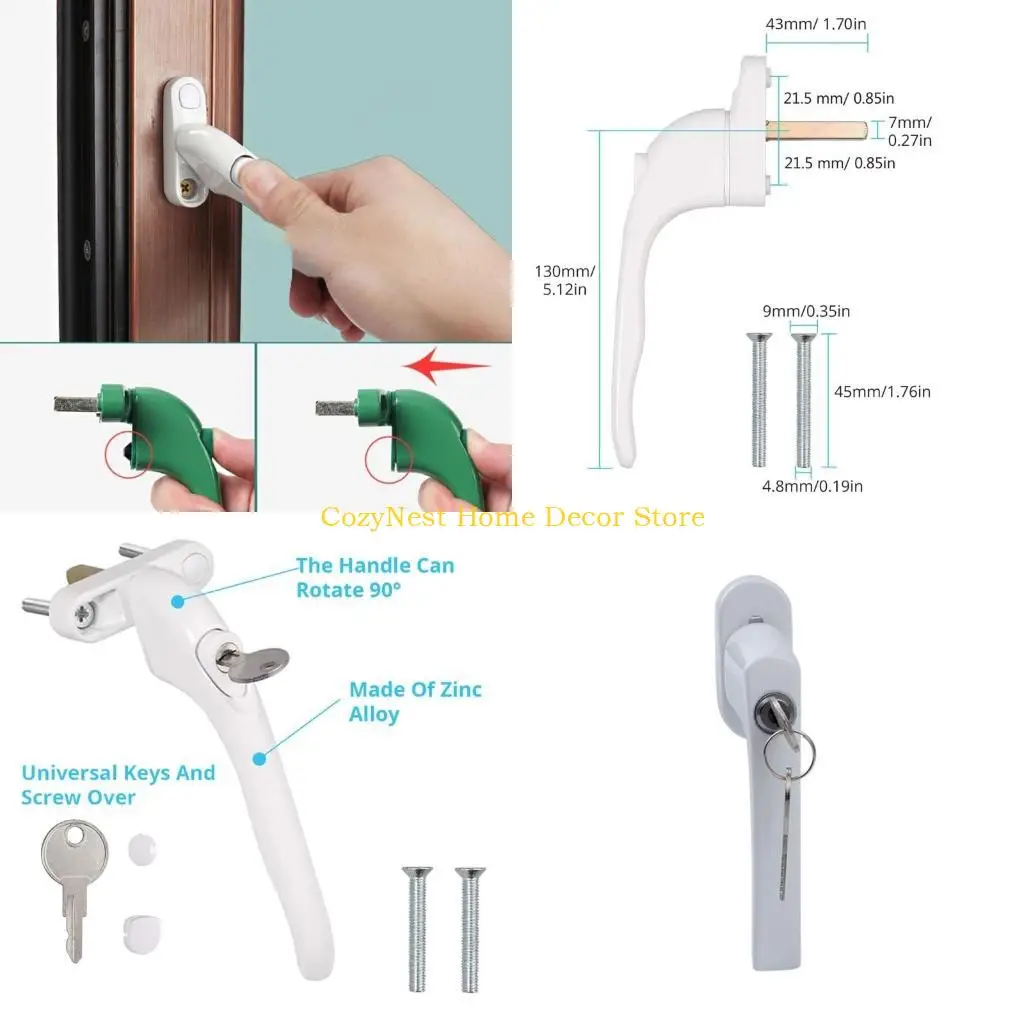 92MF 2Pcs Window Handles Lock With & Screws Lockable Double Glazing Window Handle