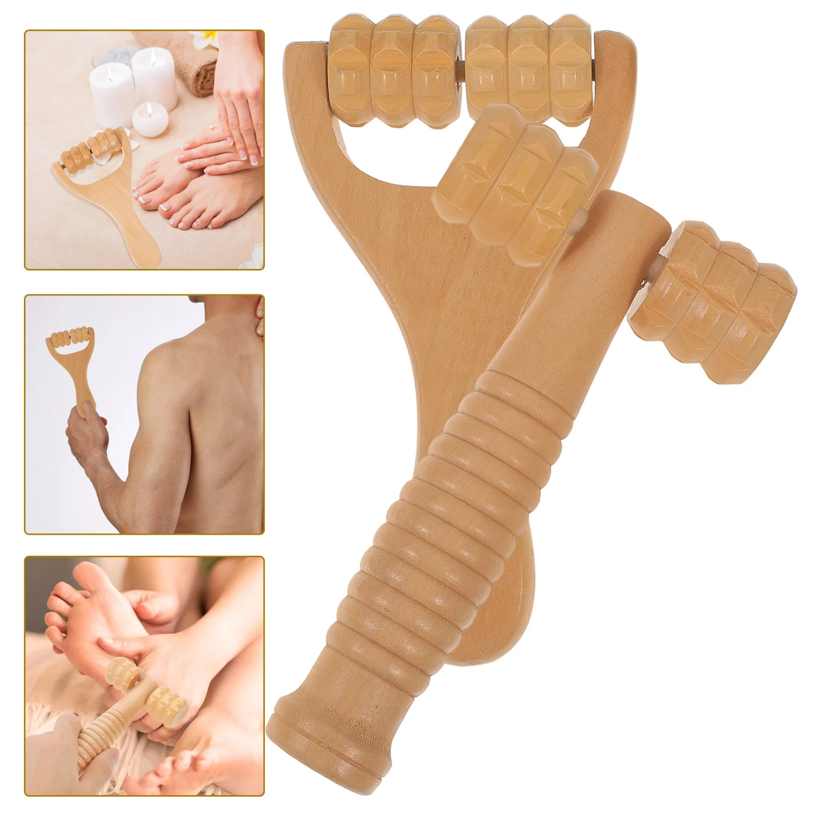 

2Pcs Wood Massager Roller Multi-Functional Foot Back Body Relaxation Tool Durable Portable Smooth Design for Home Travel