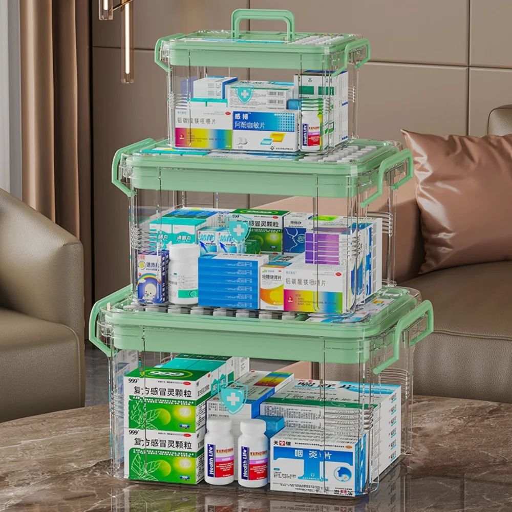 Large Capacity Double-Layer Medicine Box Desktop Organizer Transparent Storage Box Medicines Sundries Classified Organization
