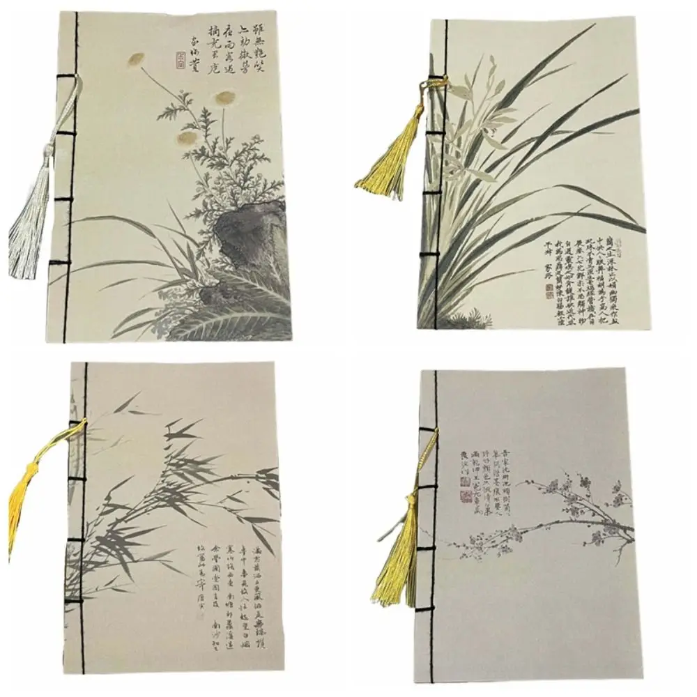 Flower Student Diary Notepad Bamboo Chrysanthemum Chinese Style Line Notepad 80Sheets Stationery Blank Page Notebook