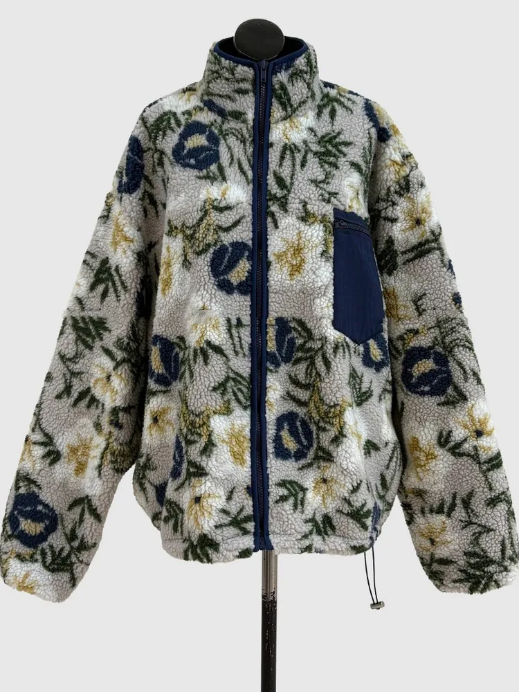 Chic Winter New Vintage Lamb Fur Floral Patchwork Color Coat Women Loose Nordic Sle Warmth Trendy Outerwear ort Jaet