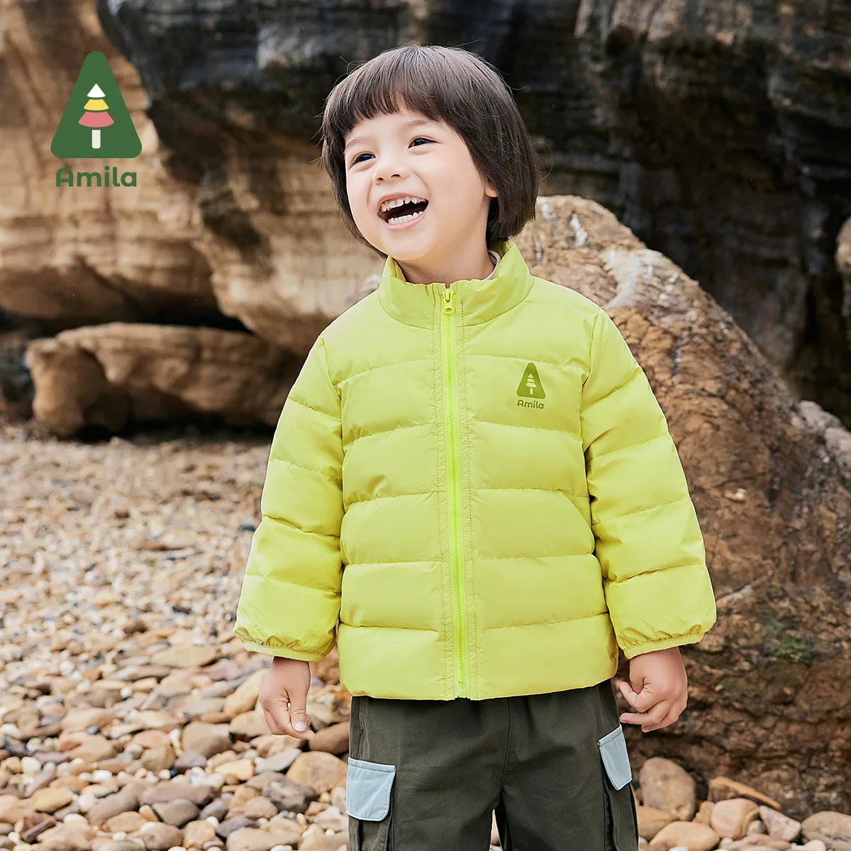 Amila baby jacket 2024 autumn new boys and girls three-in-one down solid color basic versatile fashion warm children‘s jacket