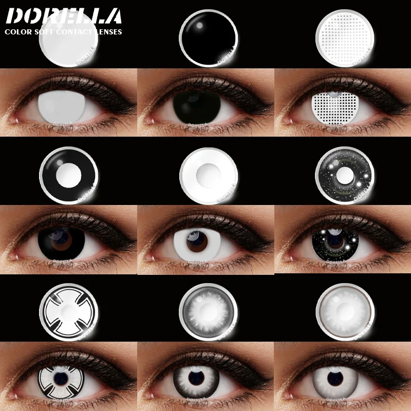D\'ORELLA 1Pair Cosplay Color Contact Lenses for Eyes Anime Eye Lenses White Black Lenses Contact Lenses Cosmetic Color Lens Eyes