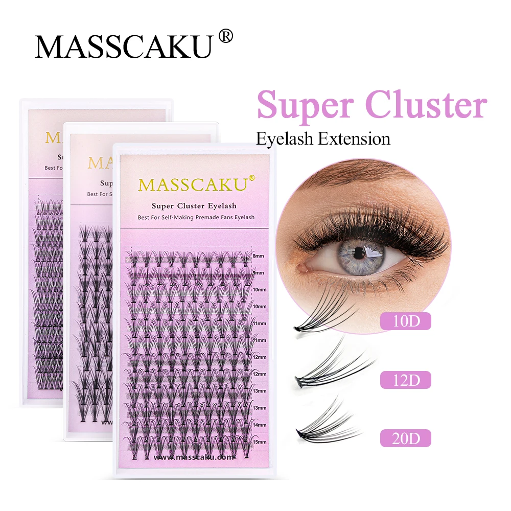 Top Grade Masscaku Synthetic Soft Silk Heat Bonded Individual Lashes C D Curl Clusters Lash Extensions Russian Volume Eyelashes