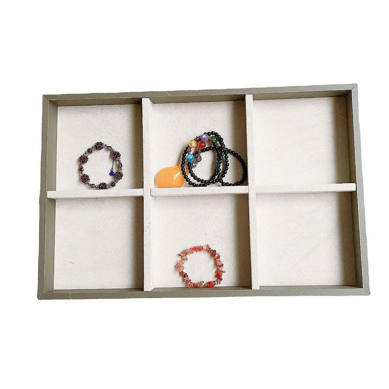 6 Grids Wood Jewelry Organizer Tray 17.7x11.4x2.4inch Removable Divider