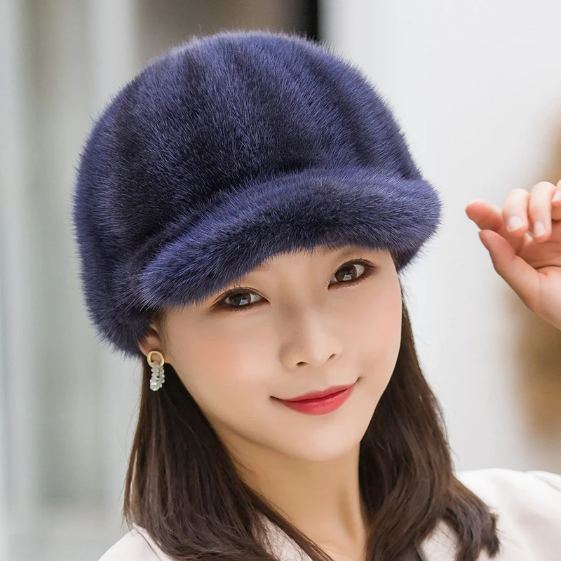 Real Mink Fur Hat Winter Women Keep Warm 100% Genuine Mink Fur Hats Natural Quality Female Fashion Mink Fur Cap Lady Outdoor Cap