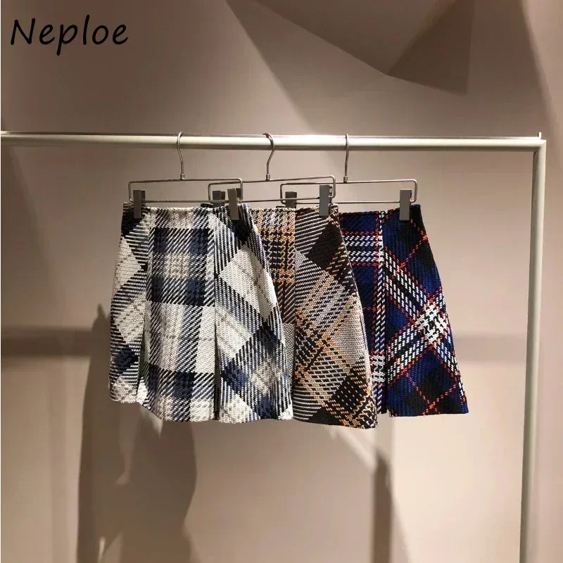 Neploe Ruched Sweet Fresh Fashion Skirt High Waist Stripe Elegant Slim Fit Faldas Japanese Summer Casual A-line Mujer Faldas